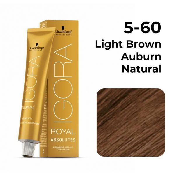 Schwarzkopf professional igora royal absolutes fashion & coverage permanent color creme 5-60 light brown auburn natur 60ml - Niram Global Private Limited