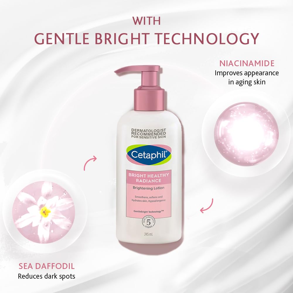 Cetaphil Bright Healthy Radiance Brightness Lotion 245ml, Dermatologist Tested, Niacinamide & Sea Daffodil, Dark Spot Reduction, Even Skin Tone cetaphil