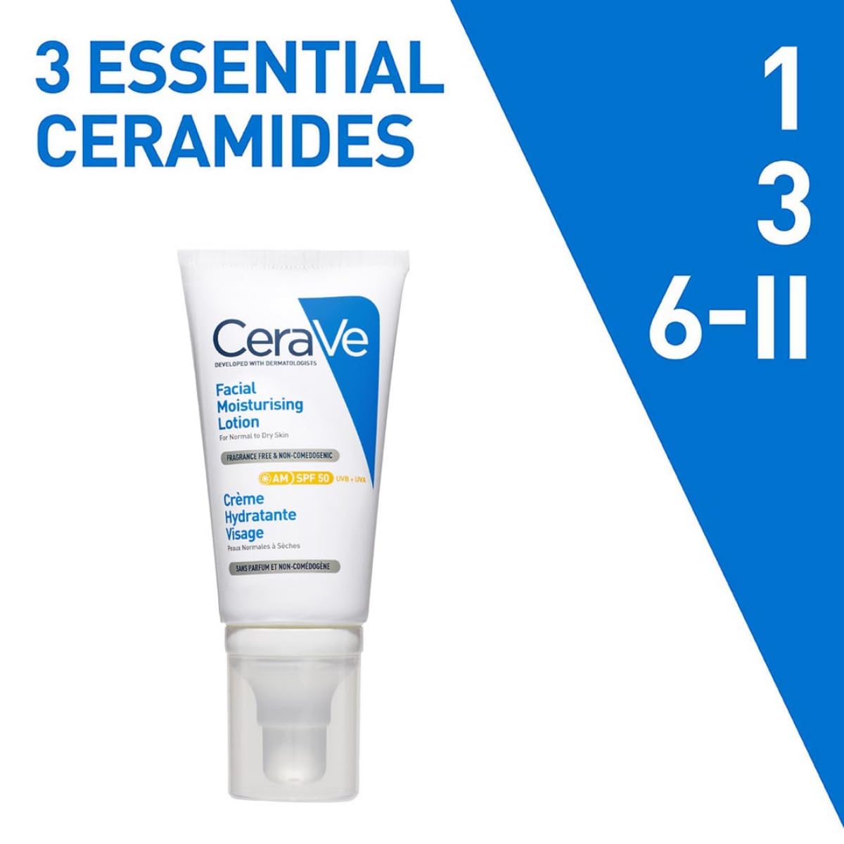 Cerave AM Facial Moisturizing Lotion With Sunscreen SPF 50 UVB + UVA, Dermatologist Recommended Day Cream (52ml) CeraVe