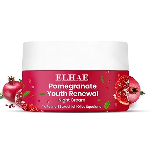 ELHAE Pomegranate Youth Renewal Night Cream | 1% Retinol, Bakuchiol & Olive Squalane | Anti-Ageing, Hydrating & Nourishing Face Cream | 50g PLIX