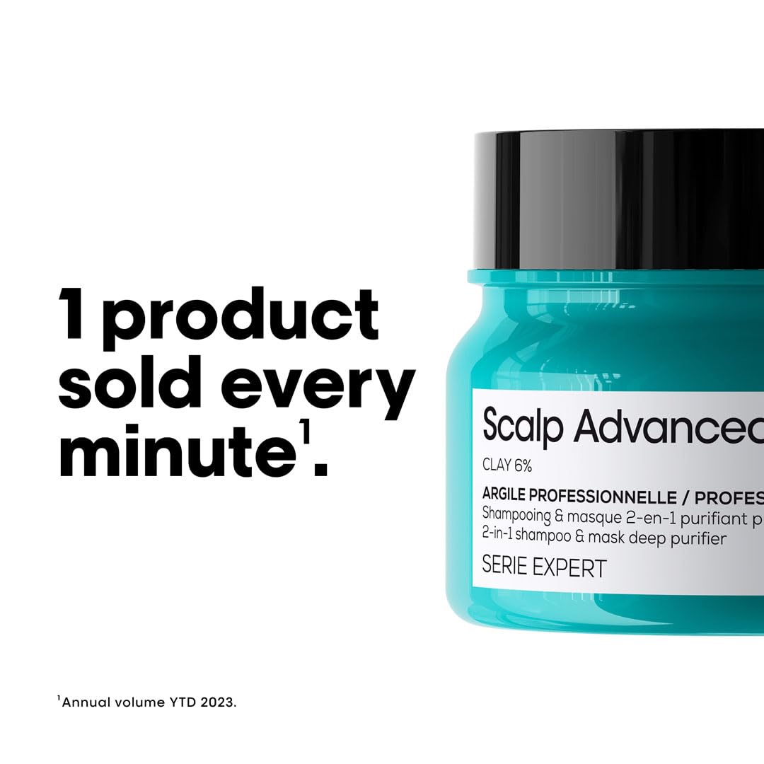 L’Oréal Professionnel Scalp Advanced Anti-Oiliness 2-in-1 Deep Purifier Clay 250 g | With 3% AHA + 6% Clay | Purifies Very Oily Scalps | For Men & Women Loreal Professional