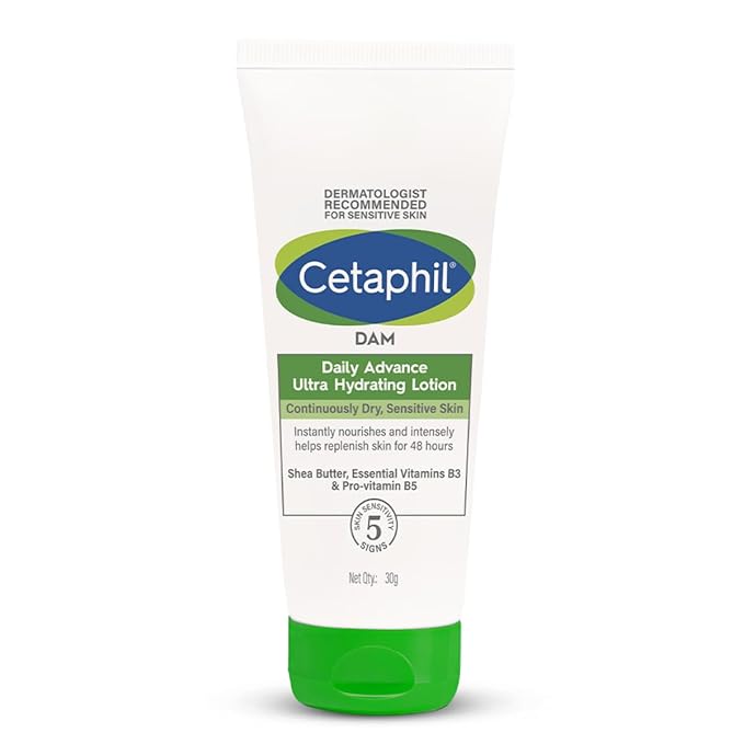 Cetaphil DAM Daily Advance Ultra Hydrating Lotion for Dry, Sensitive Skin| 30 g| Moisturizer with Shea Butter| Non-Greasy, Fragrance-Free| Paraben, Sulphate Free cetaphil