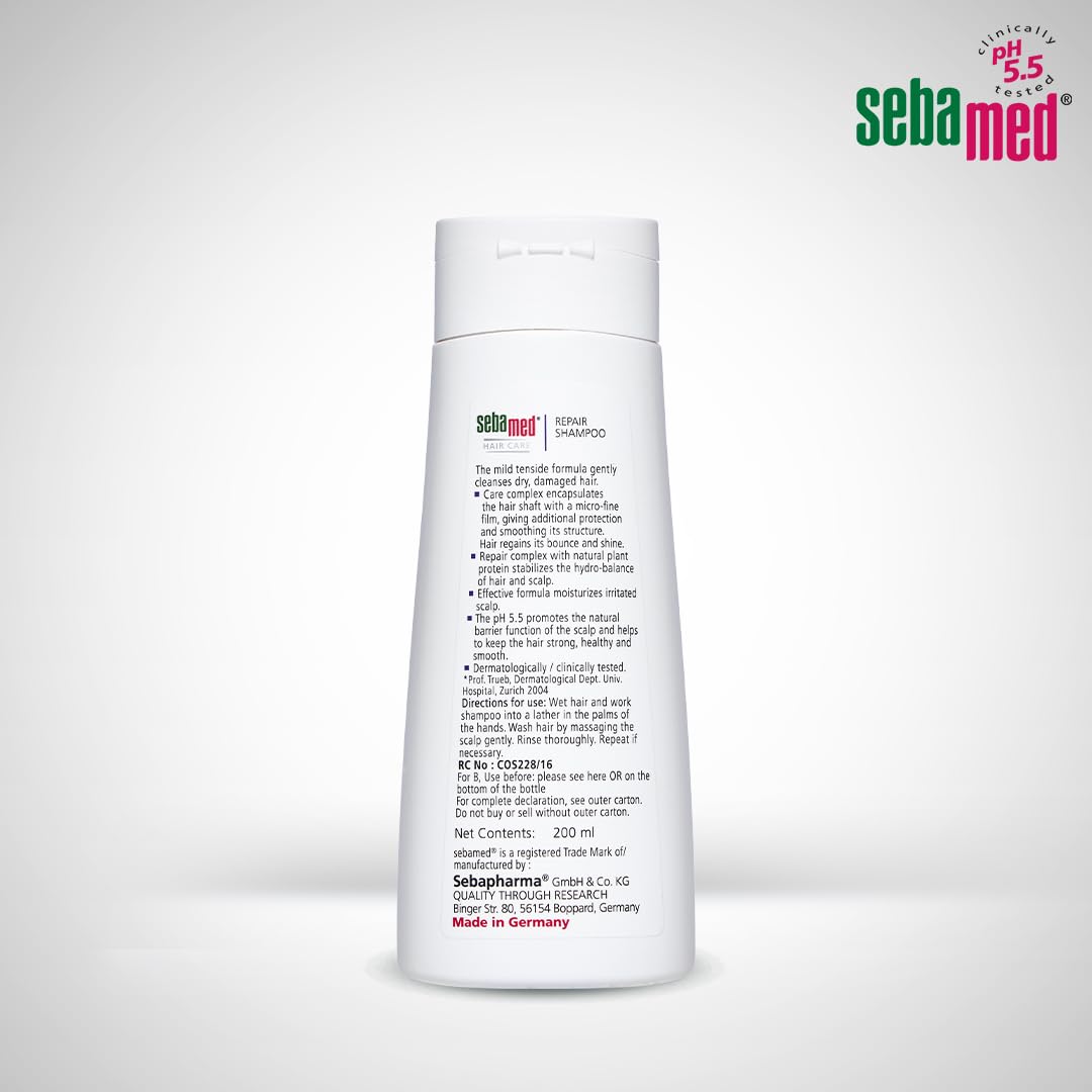 Sebamed Hair Repair Shampoo 200 ml | pH 5.5 | Reduces Hair Dryness by 47% | Plant Protein for Dry & Damaged Hair | Dermatologically Tested | SLS & Paraben Free Sebamed