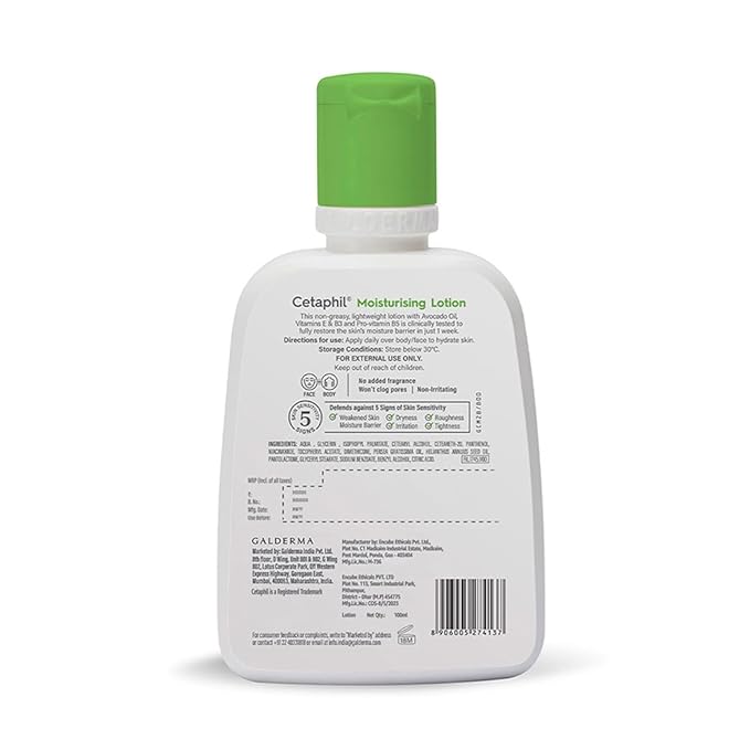 Cetaphil moisturizing lotion bottle with green cap on a white background