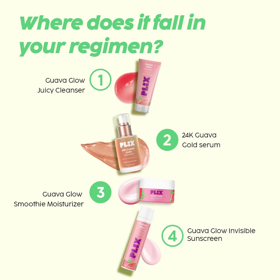 PLIX – The Plant Fix 24K Guava Gold Serum | With Vitamin C & Hyaluronic Acid | Brightening & Anti-Photoageing | 2-in-1 Face Serum + Primer | 30ml PLIX