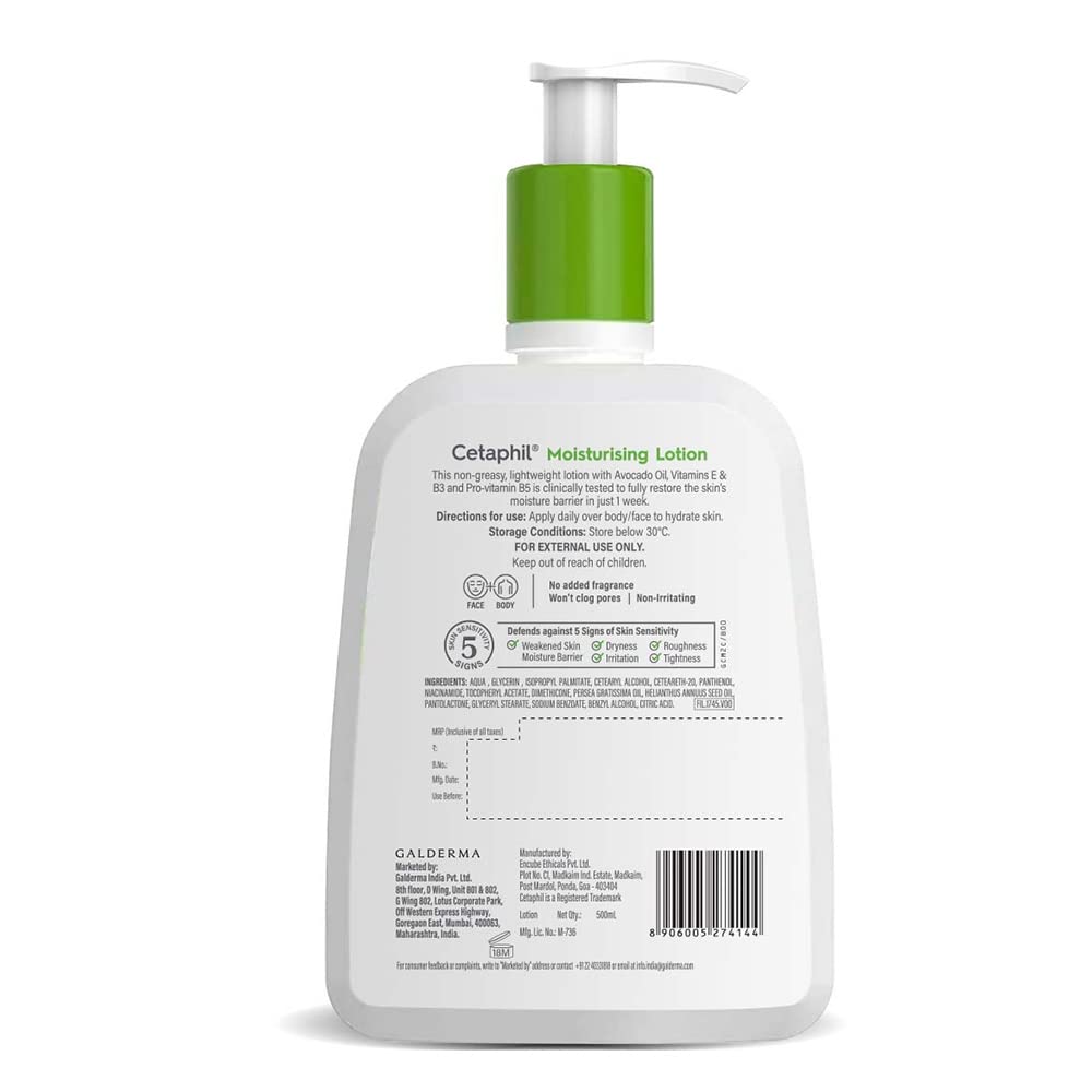 Cetaphil Moisturising Lotion for Face & Body, Normal to dry skin,500 ml cetaphil