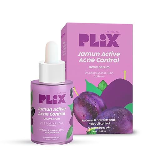 PLIX – 2% Salicylic Acid Jamun Acne Control Dewy Serum | Reduces Active Acne, Dark Spots & Breakouts | With Caffeine | 30ml PLIX