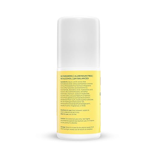 PLIX – The Plant Fix Pineapple Underarm Roll-On | 5% Lactic Acid + 1% Mandelic Acid | Odour Control, Brightening & Exfoliating | Alcohol-Free | 50ml PLIX