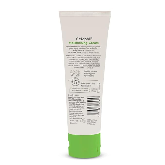 Cetaphil Moisturising Cream for Face & Body, 80g | 48Hr Hydration with Niacinamide, Panthenol & Glycerin | For Dry to Normal Skin | Paraben-Free, Hypoallergenic, Non-Greasy cetaphil