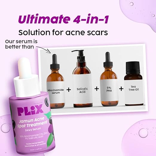 PLIX – The Plant Fix 10% Niacinamide Jamun Face Serum | 1% Zinc & Witch Hazel | Controls Oil, Reduces Acne Marks & Blemishes | For Acne-Prone Skin | 30ml PLIX