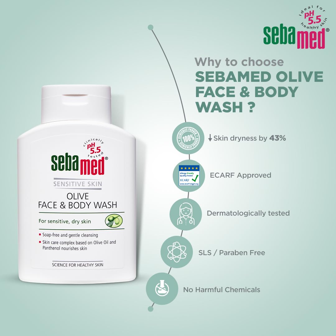 Sebamed Olive Face & Body Wash 200 ml | pH 5.5 for Dry Skin Sebamed