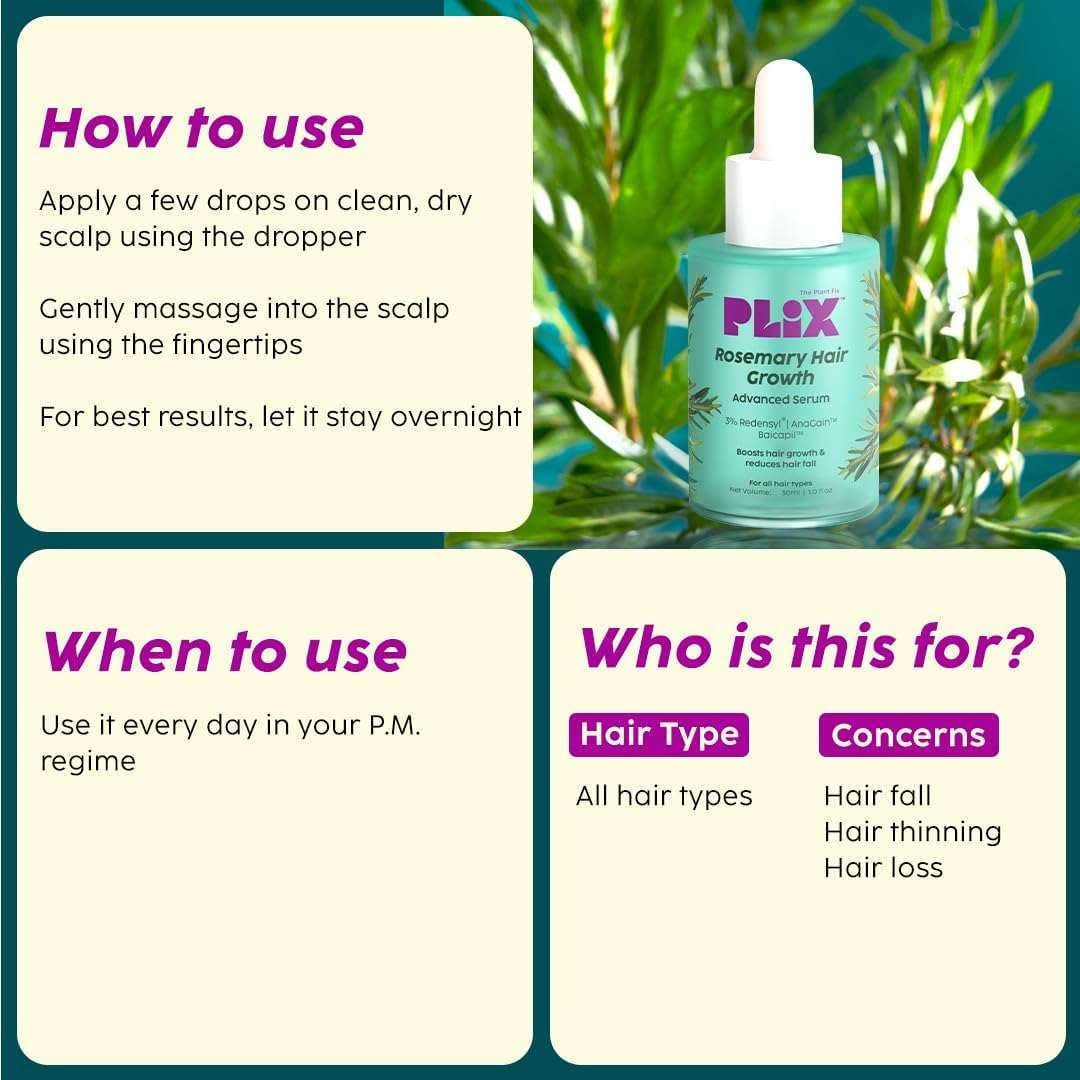 PLIX – The Plant Fix Rosemary Hair Growth Serum | 3% Redensyl + 4% AnaGain + 3% Baicapil | Boosts Hair Density, Reduces Hair Fall & Promotes Growth | 30ml PLIX