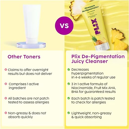 PLIX – The Plant Fix 5% Pineapple Juicy Mini Facewash | Depigmentation & Skin Brightening Cleanser | Even Tone | Sulphate, Paraben & Silicone Free | 50ml PLIX