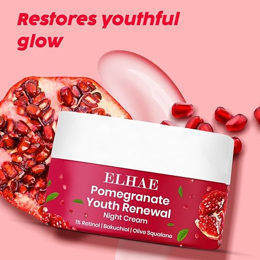 ELHAE Pomegranate Youth Renewal Night Cream | 1% Retinol, Bakuchiol & Olive Squalane | Anti-Ageing, Hydrating & Nourishing Face Cream | 50g PLIX