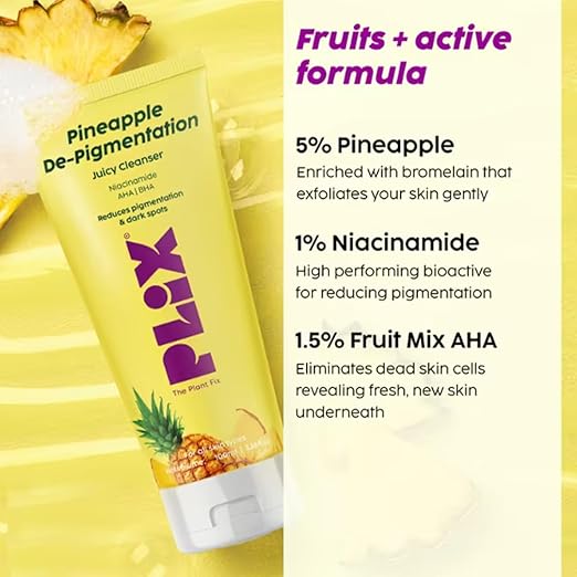 PLIX – The Plant Fix 5% Pineapple Juicy Mini Facewash | Depigmentation & Skin Brightening Cleanser | Even Tone | Sulphate, Paraben & Silicone Free | 50ml PLIX