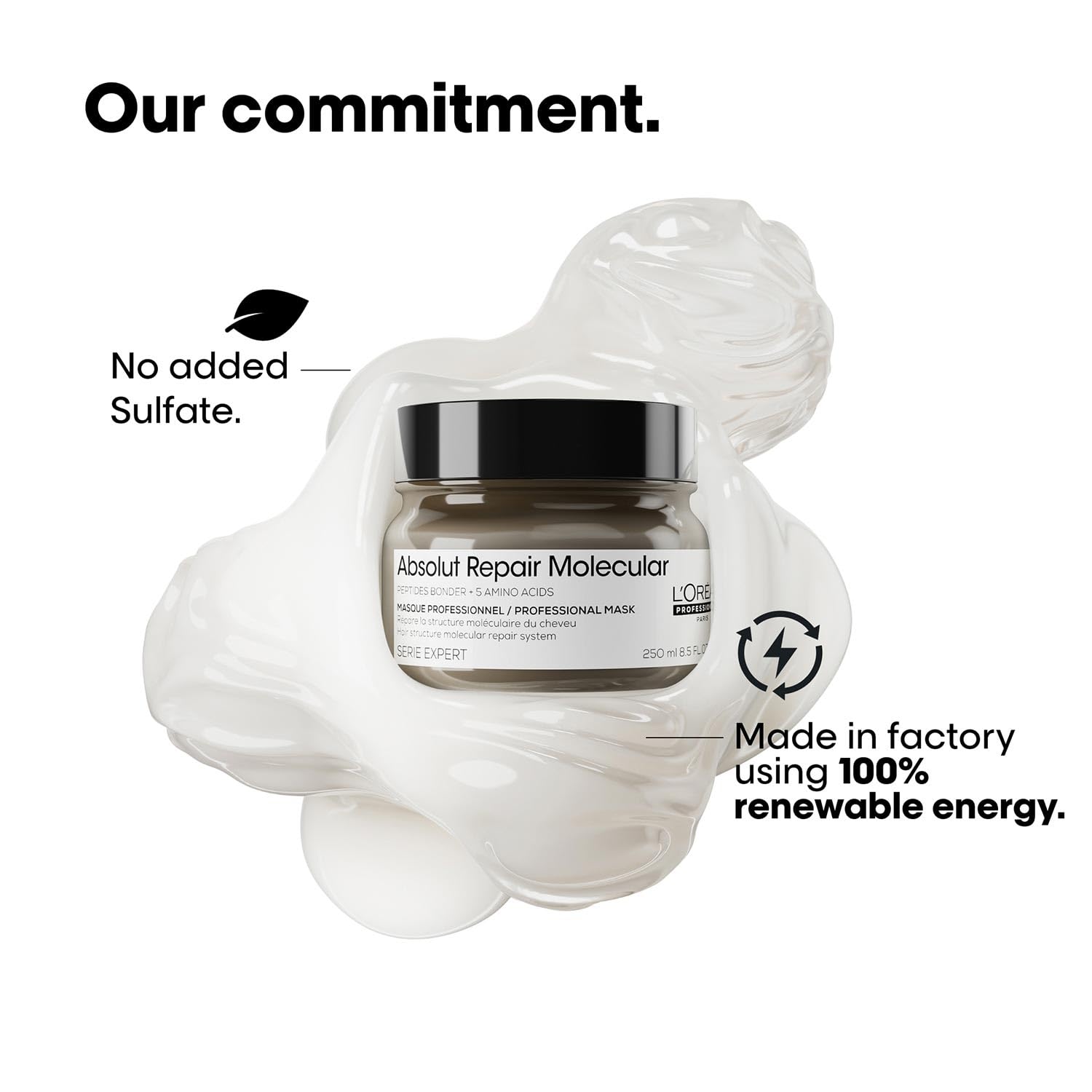 L'Oréal Professionnel Absolut Repair Molecular Deep Repairing Mask 250 ml | With 2% Peptides Bonder + 5 Amino Acids | Repairs Very Damaged Hair & Restores Strength Loreal Professional