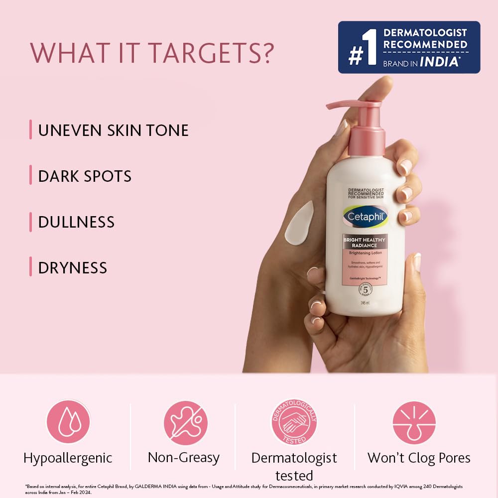 Cetaphil Bright Healthy Radiance Brightness Lotion 245ml, Dermatologist Tested, Niacinamide & Sea Daffodil, Dark Spot Reduction, Even Skin Tone cetaphil