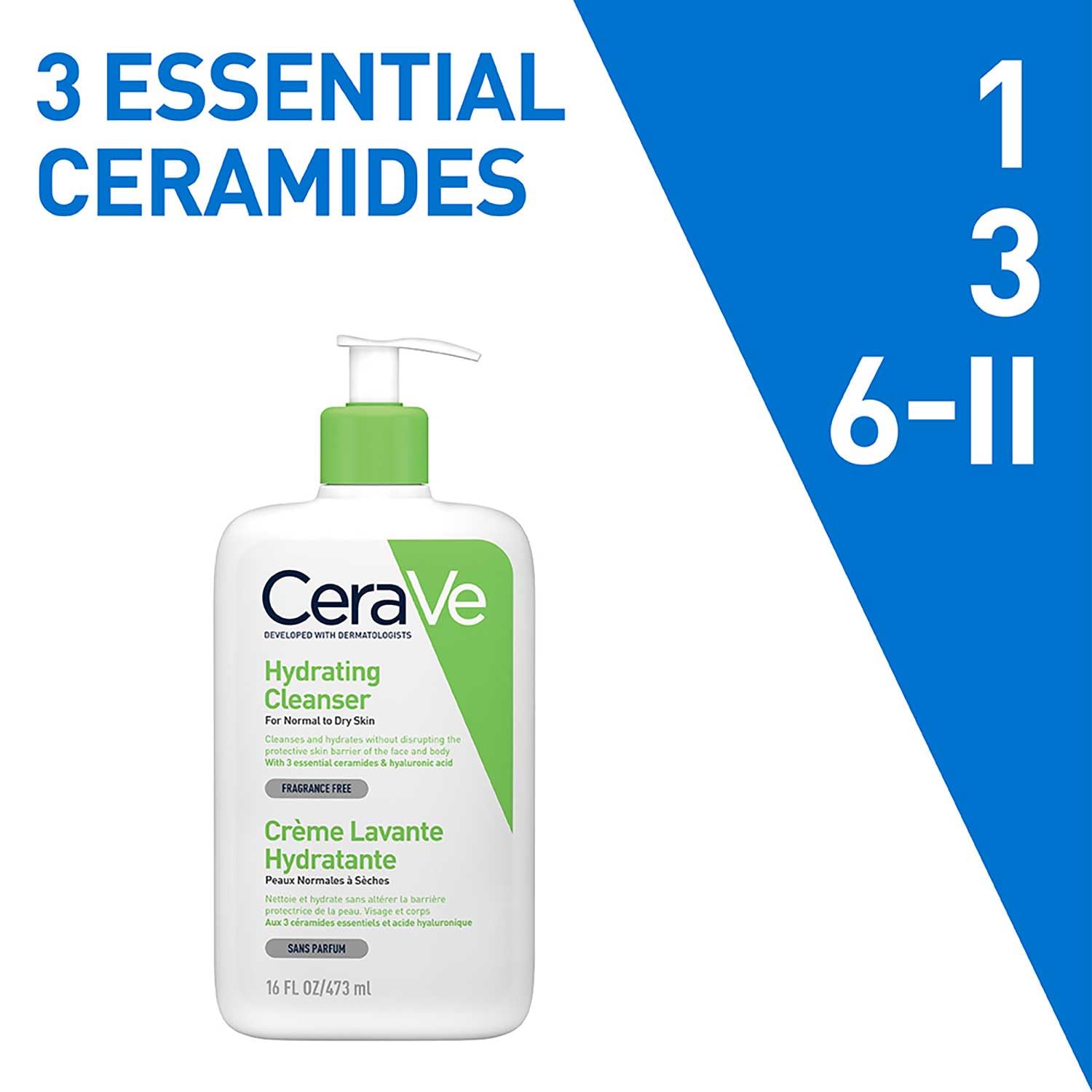 CeraVe Hydrating Cleanser For Normal To Dry Skin (473ml) - Non-Foaming Face Wash with Hyaluronic Acid And Ceramides | Non-Comedogenic, Non-Irritating And Fragrance-Free Cleanser CeraVe