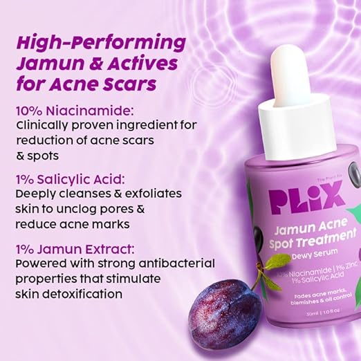 PLIX – The Plant Fix 10% Niacinamide Jamun Face Serum | 1% Zinc & Witch Hazel | Controls Oil, Reduces Acne Marks & Blemishes | For Acne-Prone Skin | 30ml PLIX