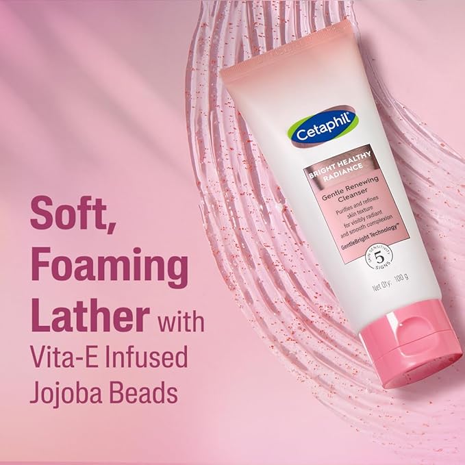 Cetaphil Bright Healthy Radiance Gentle Renewing Cleanser|100G|Gentlebright Technology With Vitamin E-Releasing Jojoba Beads|For All Skin Types|Fragrance Free,1 Count cetaphil