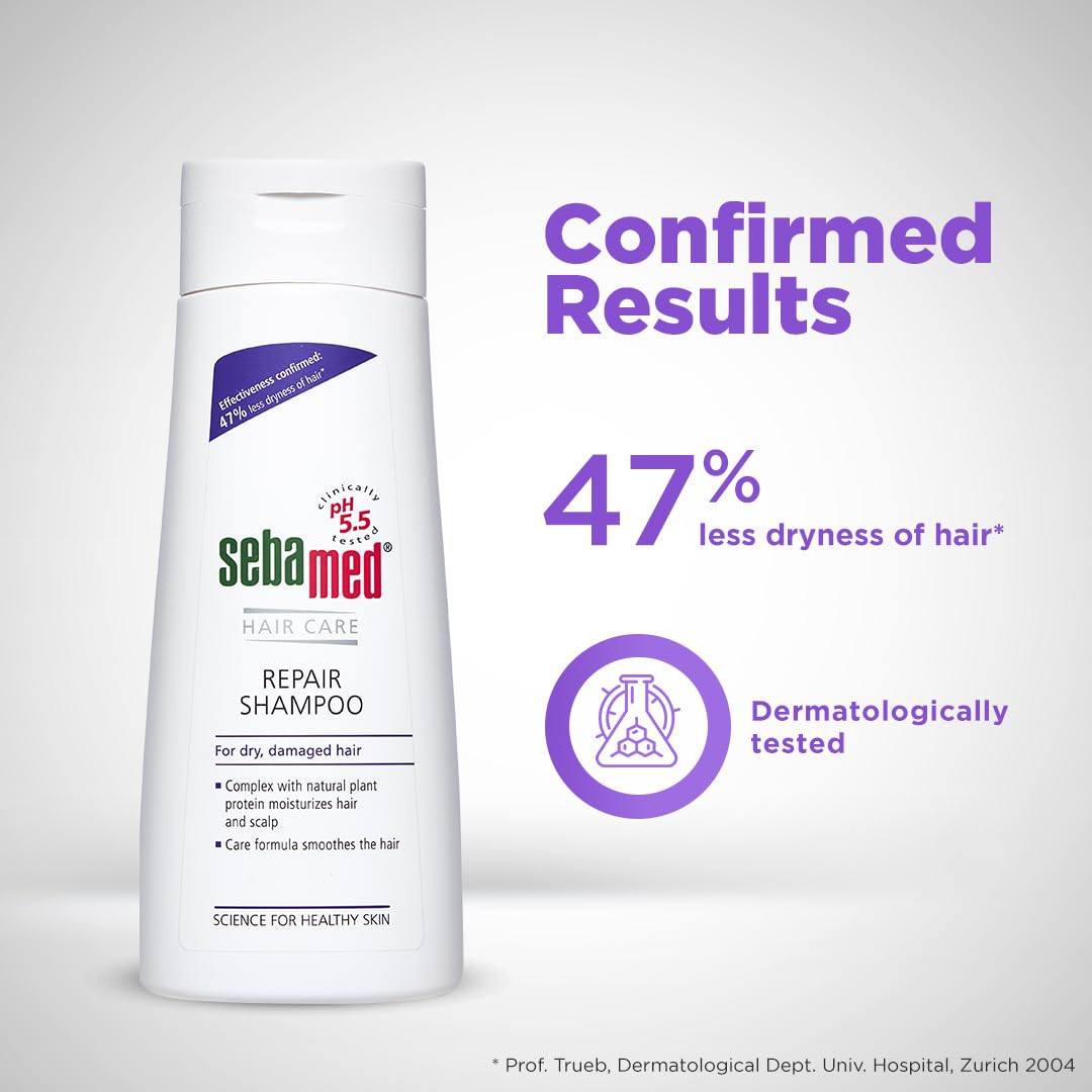 Sebamed Hair Repair Shampoo 200 ml | pH 5.5 | Reduces Hair Dryness by 47% | Plant Protein for Dry & Damaged Hair | Dermatologically Tested | SLS & Paraben Free Sebamed