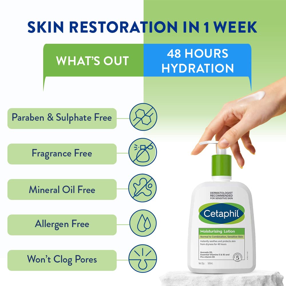 Cetaphil Moisturising Lotion for Face & Body, Normal to dry skin,500 ml cetaphil