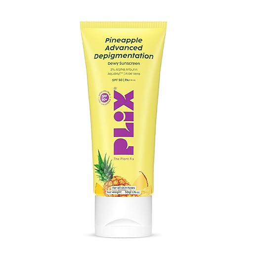 PLIX – The Plant Fix Pineapple Advanced Depigmentation Dewy Sunscreen | SPF 50 PA++++ | Alpha Arbutin & Aquaxyl | Hydrating & Anti-Pigmentation | 50g PLIX