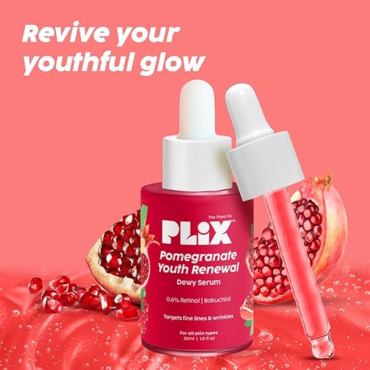 PLIX – The Plant Fix Pomegranate Retinol Face Serum | 0.6% Retinol + 0.2% Bakuchi Oil | Anti-Aging, Reduces Fine Lines & Wrinkles | Vegan | 30ml PLIX