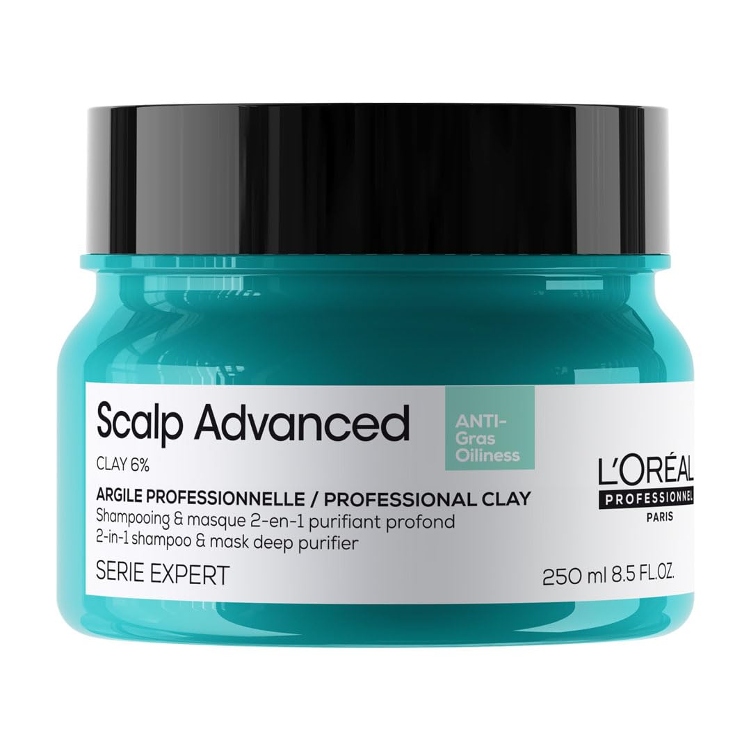 L’Oréal Professionnel Scalp Advanced Anti-Oiliness 2-in-1 Deep Purifier Clay 250 g | With 3% AHA + 6% Clay | Purifies Very Oily Scalps | For Men & Women Loreal Professional