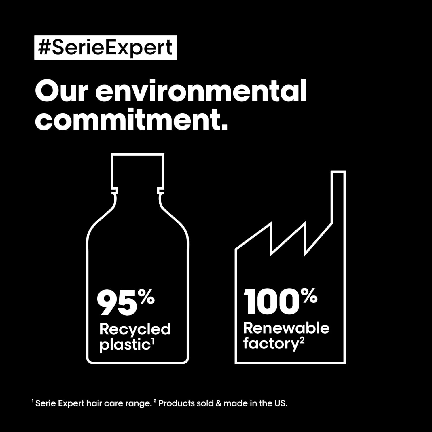 Advertisement for Serie Expert with icons of a bottle and factory, highlighting environmental commitment.