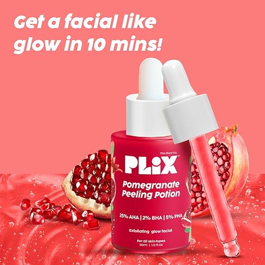 PLIX – The Plant Fix Pomegranate Peeling Potion | 25% AHA + 2% BHA + 5% PHA | At-Home Facial, Gentle Exfoliation & Glow Boost | Unisex | 30ml PLIX