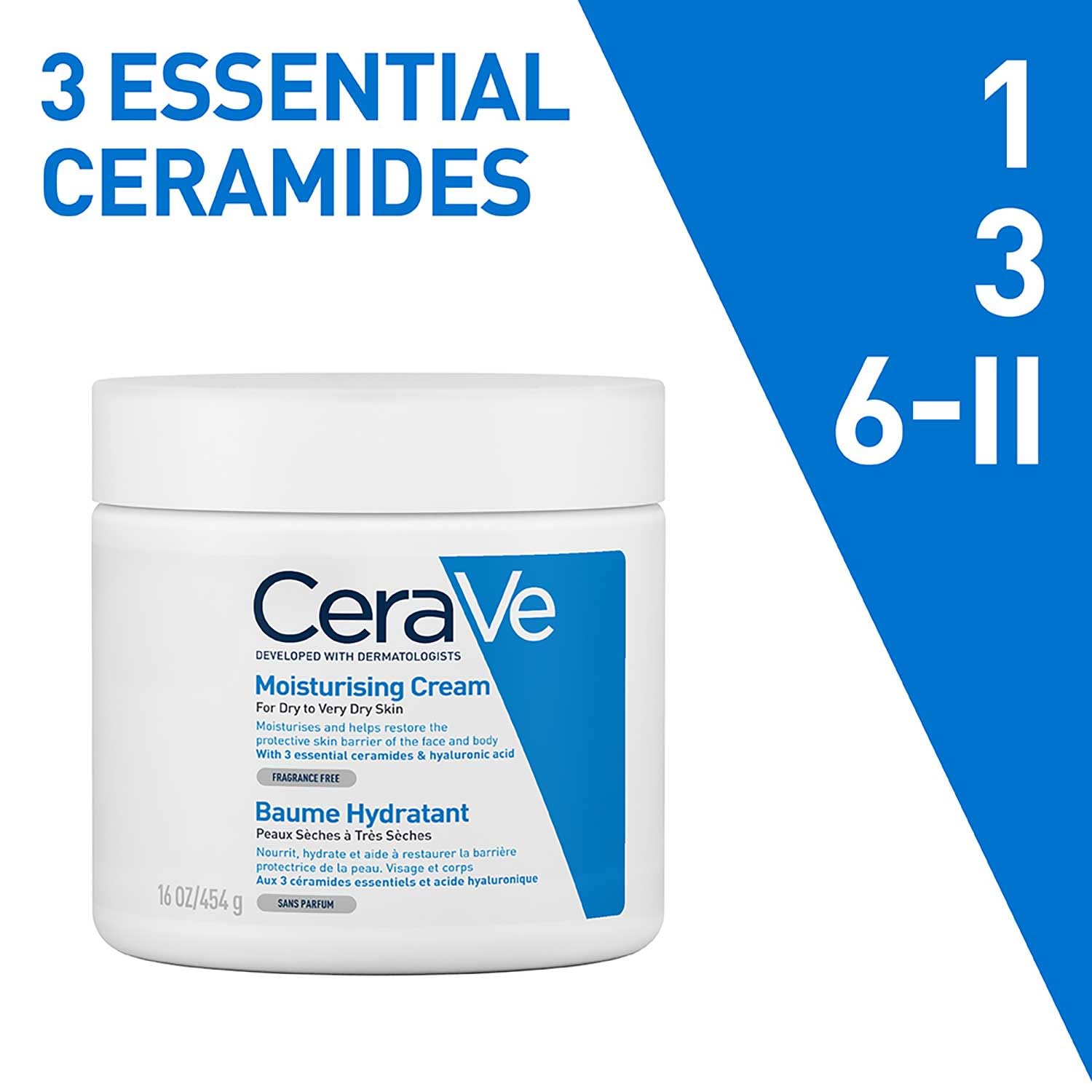 CeraVe Moisturizing Cream for Dry Skin – Barrier Repair with Ceramides, Dermatologist Recommended (454g) CeraVe
