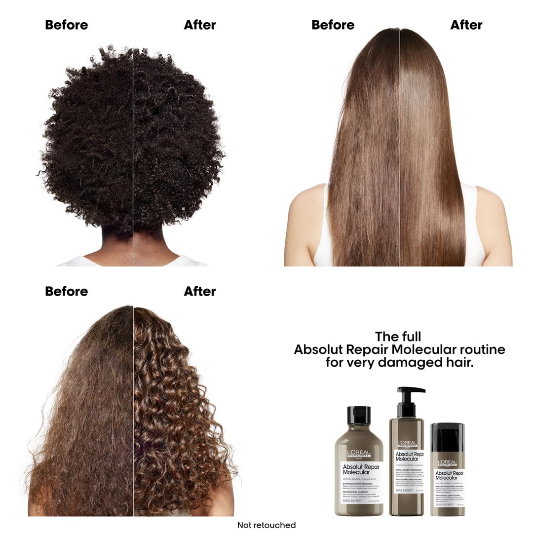 Before and after hair comparison with L'Oreal Absolut Repair products.