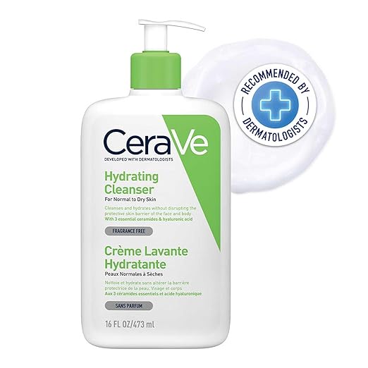 CeraVe Hydrating Cleanser For Normal To Dry Skin (473ml) - Non-Foaming Face Wash with Hyaluronic Acid And Ceramides | Non-Comedogenic, Non-Irritating And Fragrance-Free Cleanser CeraVe
