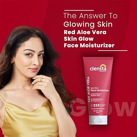 Clensta Red Aloe Vera Skin Glow Face Moisturizer With Red Aloe Vera & Vitamin C For Evens Skin Tone, Brightening & Glowing Skin For Men & Women 80 Gm