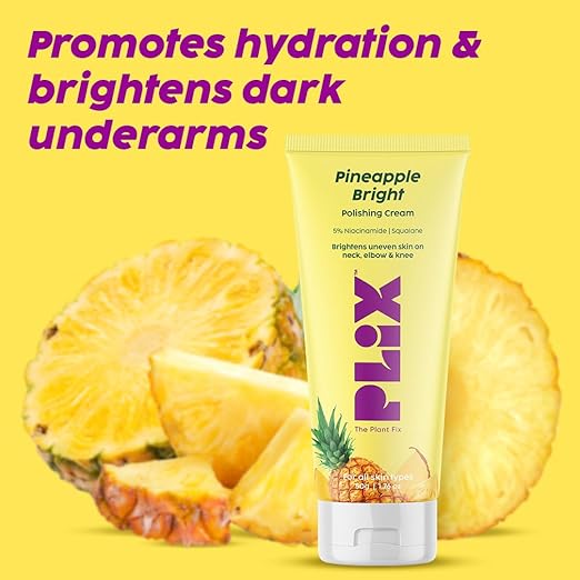 PLIX β The Plant Fix Pineapple 5% Niacinamide Bright Polishing Cream | For Neck, Knees & Elbows | Reduces Hyperpigmentation, Exfoliates & Hydrates Skin | All Skin Types | 50g PLIX