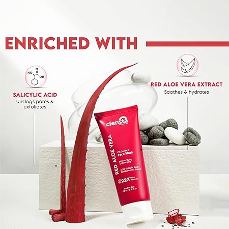 Clensta Red Aloe Vera Oil Control Face Wash | Refreshing Gentle Skin Cleanser With 0.5% Salicylic Acid for Oily Skin | For Daily Use | Skin Purifying Gentle Cleanser For Women & Men | Sulfate & Paraben Free 100ml | NEW LAUNCH