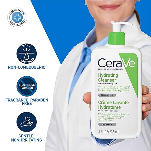CeraVe Hydrating Cleanser Non-Foaming Face Wash for Dry Skin with Ceramides & Hyaluronic Acid – 236ml CeraVe