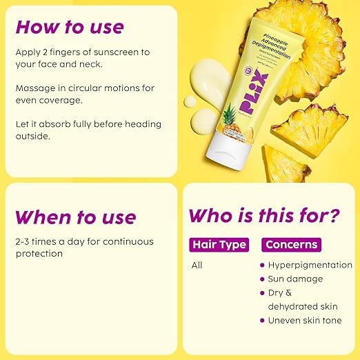 PLIX – The Plant Fix Pineapple Advanced Depigmentation Dewy Sunscreen | SPF 50 PA++++ | Alpha Arbutin & Aquaxyl | Hydrating & Anti-Pigmentation | 50g PLIX