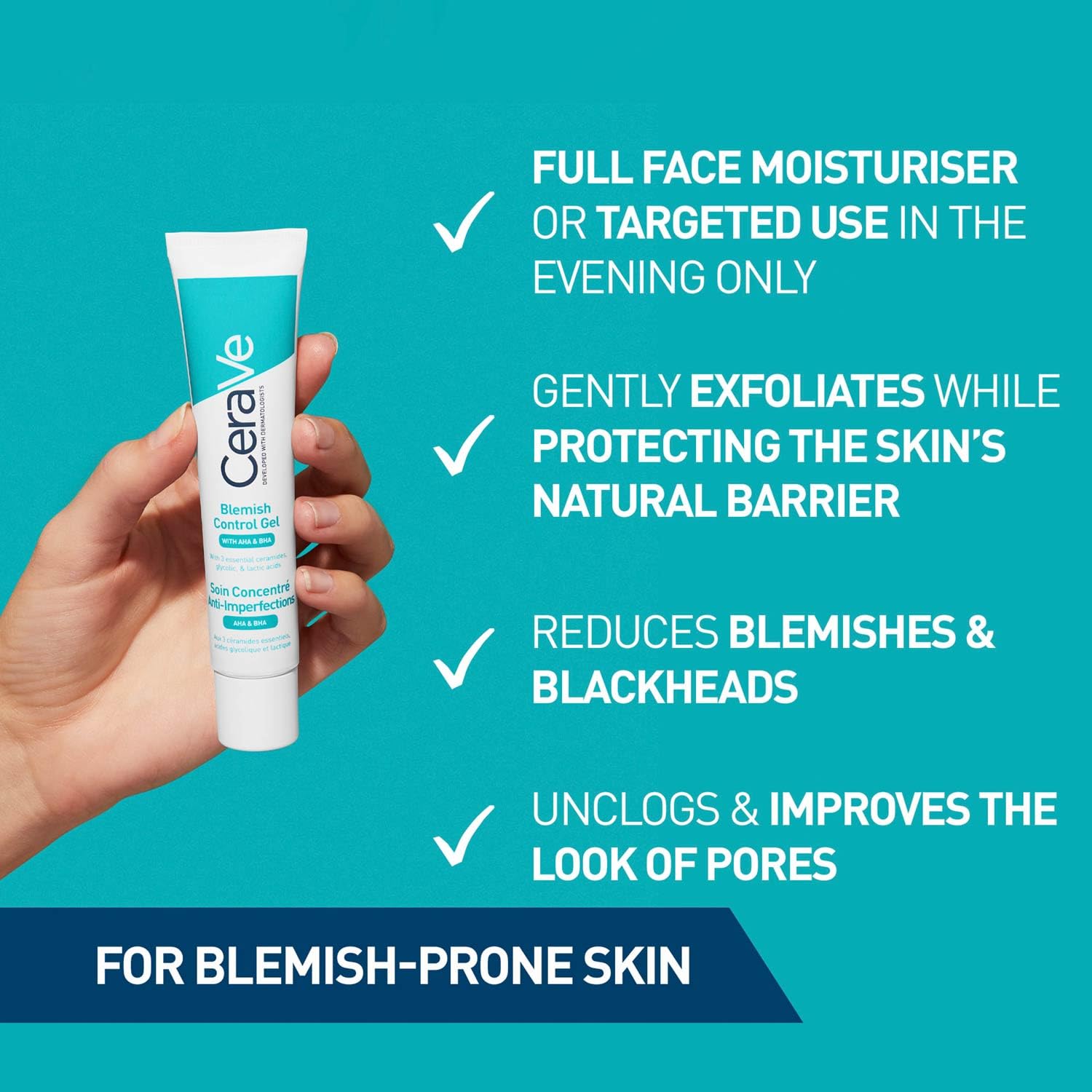 CeraVe Blemish Control Gel with 2% Salicylic Acid, AHA & Niacinamide for Acne Spot Treatment (40ml) CeraVe