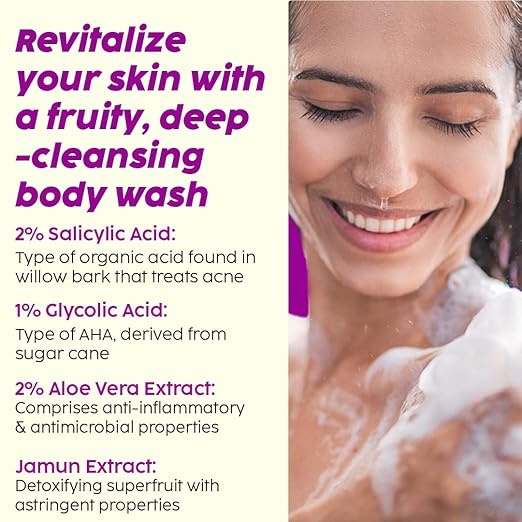 PLIX – The Plant Fix Jamun 2% Salicylic Acid Body Wash | Exfoliating & Acne-Control Formula for Back & Body Acne | Paraben & Silicone Free | Deep Cleansing & Hydrating | 236ml PLIX