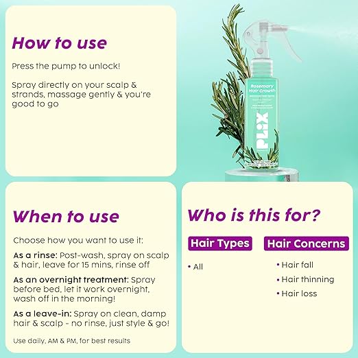 PLIX – The Plant Fix Rosemary Advanced Hair Growth Spray | Redensyl® & Rosemary Extract | Boosts Thickness, Reduces Hair Fall & Stimulates Follicles | All Hair Types | 100ml PLIX