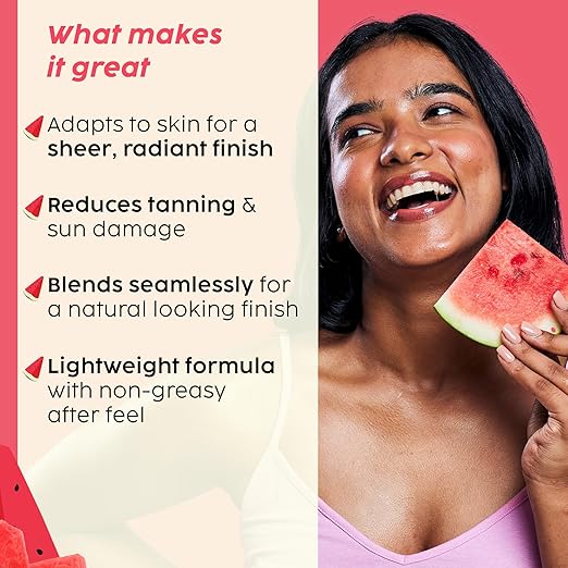 PLIX – The Plant Fix Watermelon Tint Twist Color-Adapting Sunscreen SPF 50 PA++++ | Light Coverage & Instant Glow | With Pentavitin® & Suncat DE™ | Tan Repair & Sun Protection | Light Golden Glow | Unisex PLIX