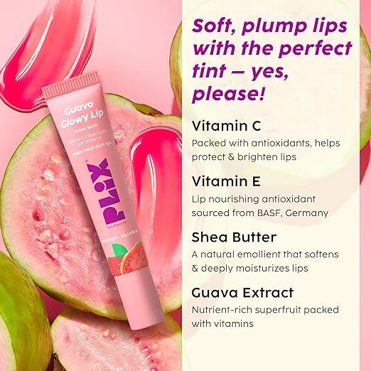 PLIX – The Plant Fix Guava Glowy Lip Tinted Balm | With Shea Butter & Vitamin E for Soft, Hydrated Lips | SPF 30 PA+++ Sun Protection | 10g Niram Global Private Limited