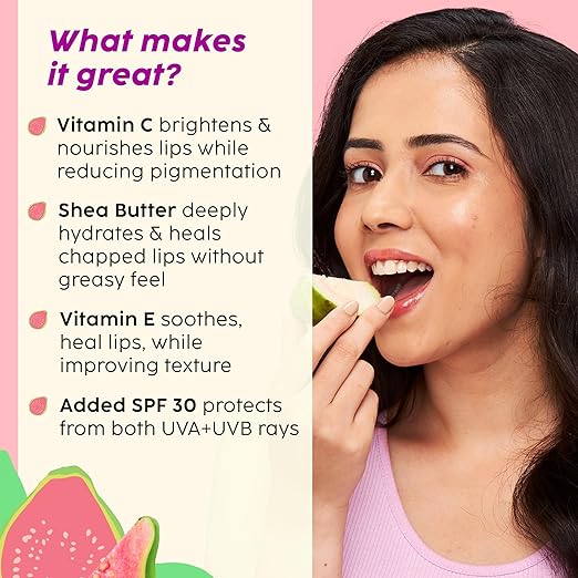 PLIX – The Plant Fix Guava Glowy Lip Tinted Balm | With Shea Butter & Vitamin E for Soft, Hydrated Lips | SPF 30 PA+++ Sun Protection | 10g PLIX