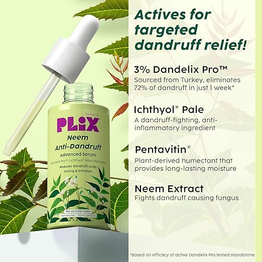 PLIX – The Plant Fix Neem Anti-Dandruff Advanced Serum | 3% Dandelix Pro™ & Ichthyol® Pale | Quick Absorbing, Non-Greasy & Lightweight Formula | 50ml PLIX
