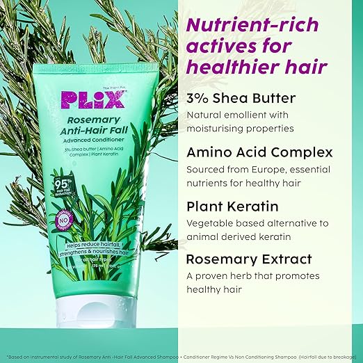 PLIX – The Plant Fix Rosemary Advanced Anti Hair Fall Conditioner | Reduces Hair Loss & Breakage | Strengthens Hair from Root to Tip | Sulphate & Paraben Free | Unisex | 175ml PLIX