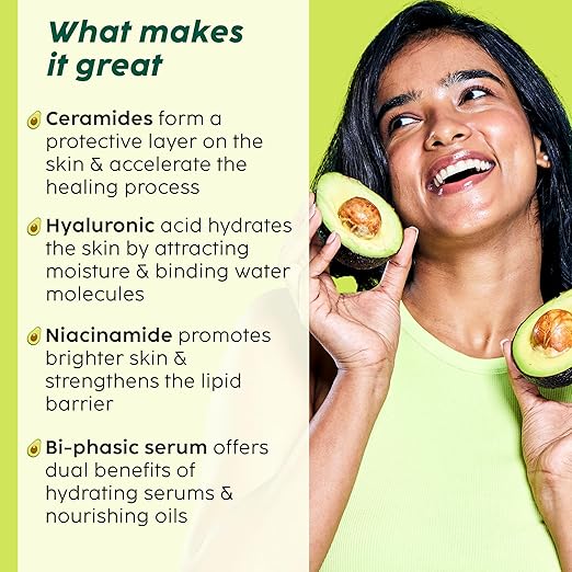 PLIX – Avocado Ceramide Moisture Rush Biphasic Serum | Deep Nourishment & Skin Barrier Strengthening | For Dry, Normal & Sensitive Skin | 30ml PLIX