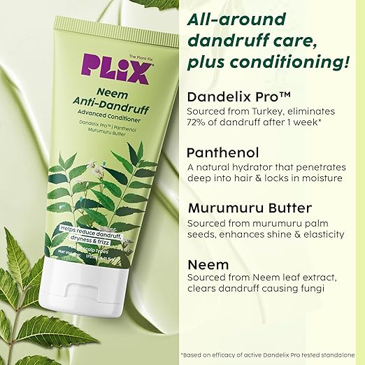 PLIX – The Plant Fix All Neem Anti-Dandruff Advanced Conditioner | With Dandelix Pro & Murumuru Butter | Fights Dandruff & Nourishes Scalp | Paraben & Sulphate Free | Unisex | 175ml PLIX
