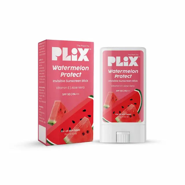 The Plant Fix Plix Watermelon Invisible Sunscreen Stick | SPF 50 PA+++ | Lightweight, No White Cast | 20g PLIX